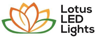 Abstract lotus flower logo with orange, yellow, and green petals beside black text.