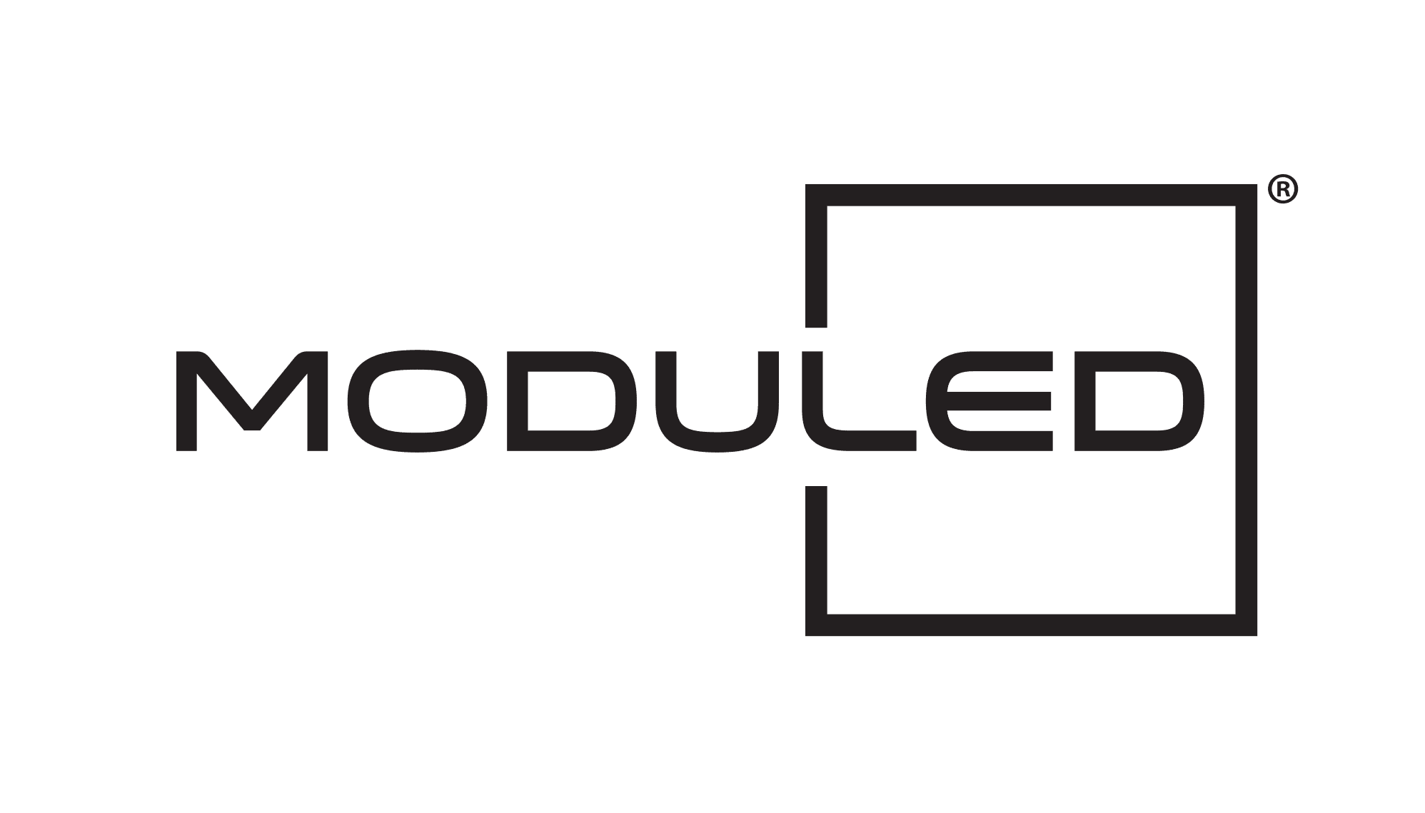 Logo with the word 'MODULED' and a rectangular frame.