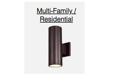 Modern wall light fixture for multi-family residential buildings.