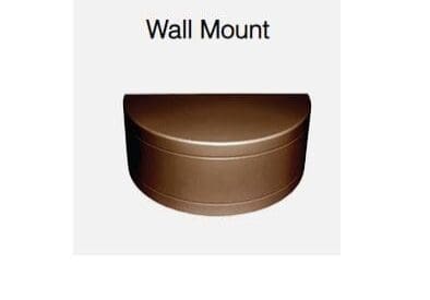 A brown wall-mounted curved shelf.