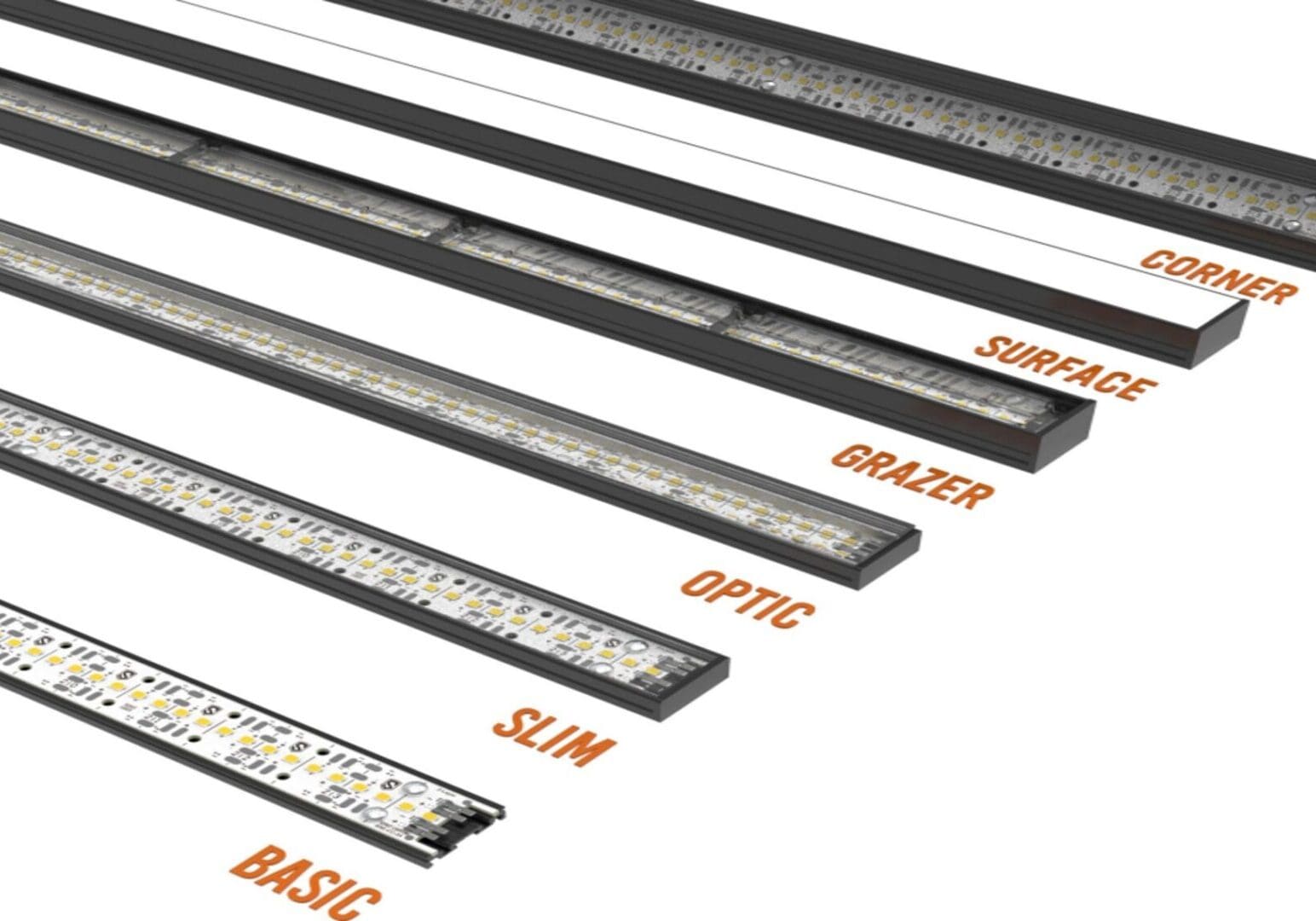 A series of different types of lighting bars.